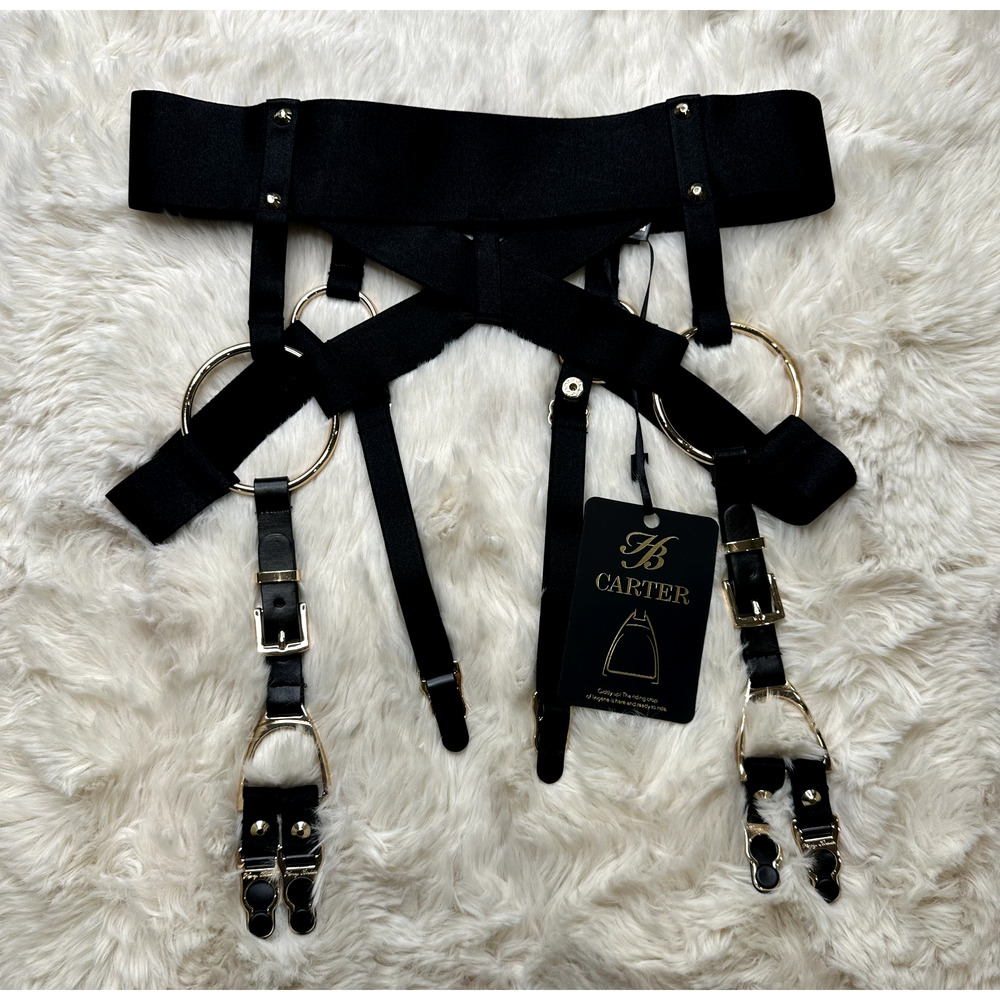 RARE🔥 Honey Birdette CARTER🖤 Gold Garter Suspender Belt XS